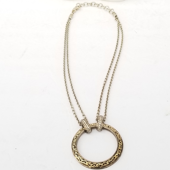 Charles Krypell 18k Gold Brown Pave Diamond Sterling silver Circle Necklace - Picture 12 of 16